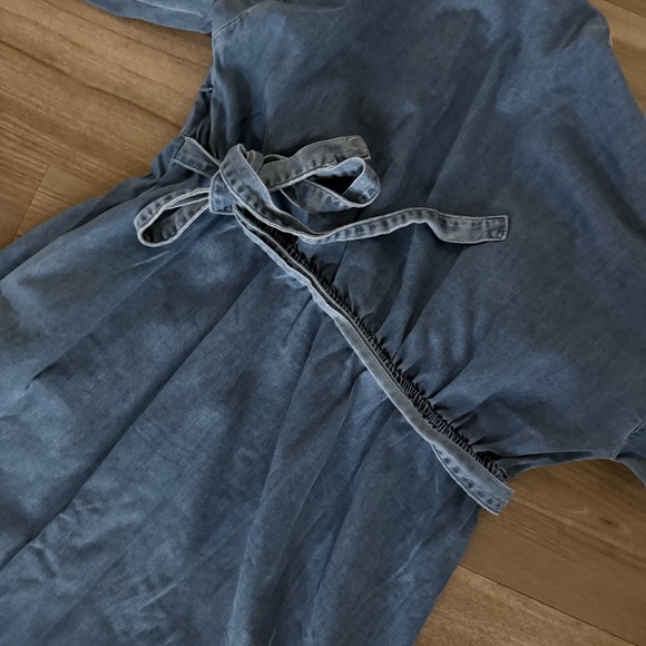 FARES Blue Wash Soft Stretchy Long Sleeve Waist Tie Denim Maxi Dress - Picture 8 of 9